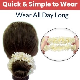 Temperia (2 Pcs) Scented Mogra Gajra Hair Accessories For Women & Girls - Hair Flower Bun Artificial Fake Gajra Scrunchies Rubber Band - Premium & Voluminous, White