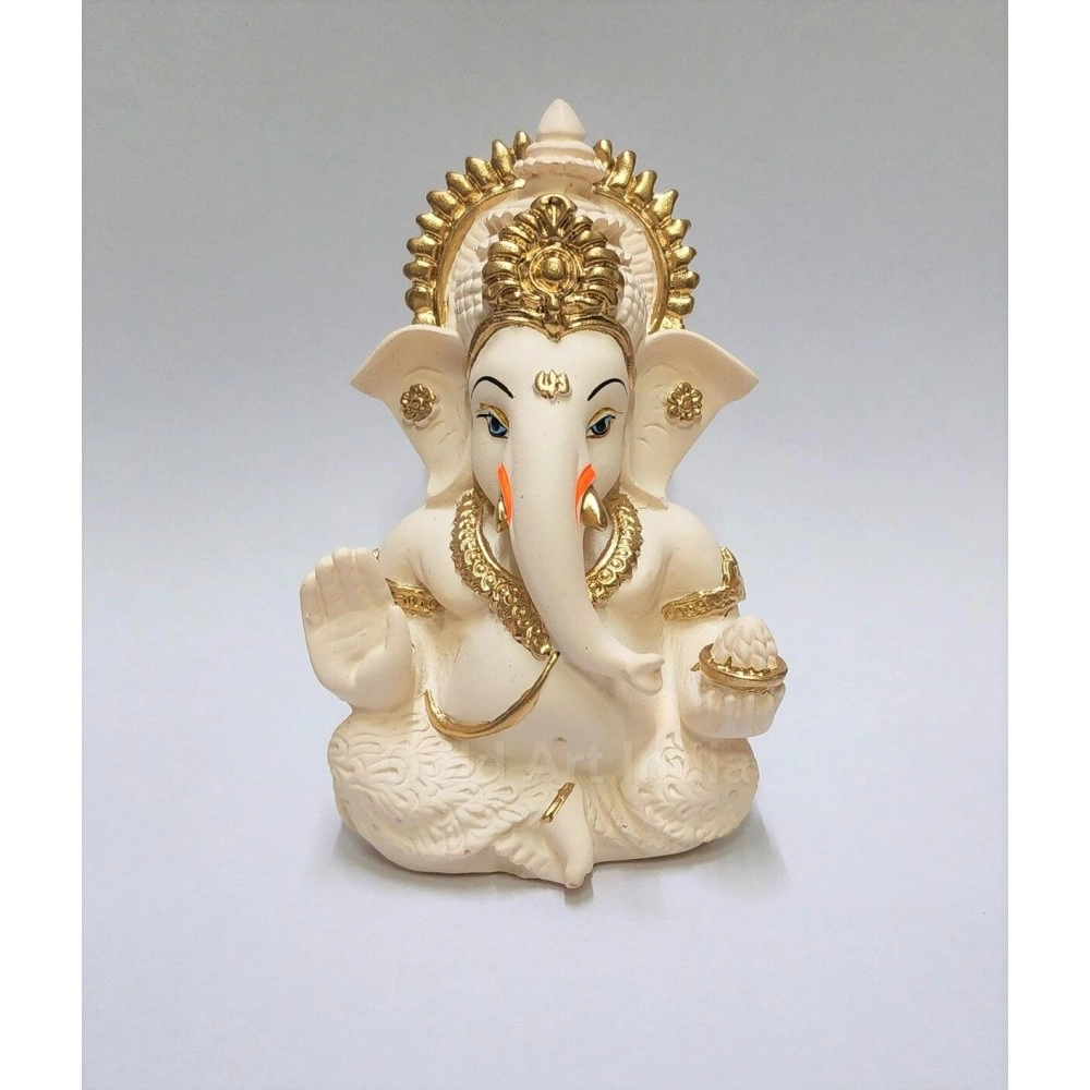 Gold Art India Peach Ivory Finish Ganesha Idol Car Dashboard Idol Home Decor Gifting Diwali Showpiece 3.5 Inches