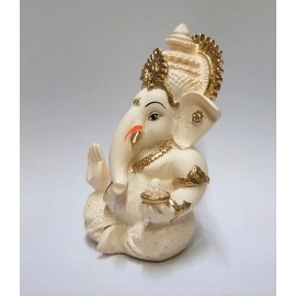 Gold Art India Peach Ivory Finish Ganesha Idol Car Dashboard Idol Home Decor Gifting Diwali Showpiece 3.5 Inches
