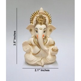 Gold Art India Peach Ivory Finish Ganesha Idol Car Dashboard Idol Home Decor Gifting Diwali Showpiece 3.5 Inches