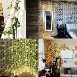 VRB Dec (Pack of 6 Fake Vines Fake Ivy Leaves Artificial Ivy, Ivy Garland Greenery Vines for Bedroom Decor Aesthetic Silk Ivy Vines for Room Wall Home (Money Creeper (Pack of 6))