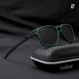 Eyewearlabs OKNO | Polarized Full Rim Square Branded Stylish Sunglasses For Men & Women | 100% UV Protection Shades | Cricket Sports Cycling Driving | Medium | Moto X2, Olive Black, M