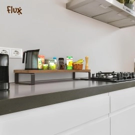 flux Monitor Stand Wooden | Monitor Stand Riser | PC Stand For Desktop Table | , Non Slip, Material: Particle Board & Metal size- (59.5 cm x 20cm x 12cm) Shelf (Walnut brown)