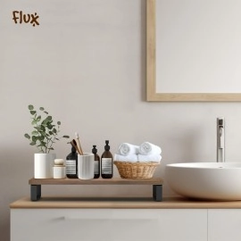 flux Monitor Stand Wooden | Monitor Stand Riser | PC Stand For Desktop Table | , Non Slip, Material: Particle Board & Metal size- (59.5 cm x 20cm x 12cm) Shelf (Walnut brown)