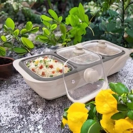 DELISOGA 3 in 1 E-Warmer The Electrical Chafing Dish | Stainless Steel 3 Dish Food Warmer and Buffet Server