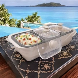 DELISOGA 3 in 1 E-Warmer The Electrical Chafing Dish | Stainless Steel 3 Dish Food Warmer and Buffet Server