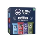 Sleepy Owl Premium Instant Coffee Sachets | 96 gm - Pack of 48 Assorted Coffee Powder Sachets | 2g Each - Original, French Vanilla, Hazelnut, and Filter Kaapi - Flavoured Coffee | Coffee Pouch - Makes