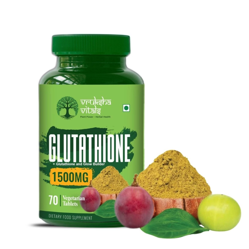 Vruksha Vitals Glutathione 1500 mg - 70 Tablets with Vitamin C and Milk Thistle, Amla & Grapeseed Extracts (Plant based Capsules Supplement)