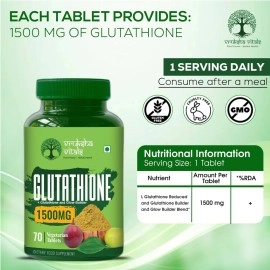 Vruksha Vitals Glutathione 1500 mg - 70 Tablets with Vitamin C and Milk Thistle, Amla & Grapeseed Extracts (Plant based Capsules Supplement)