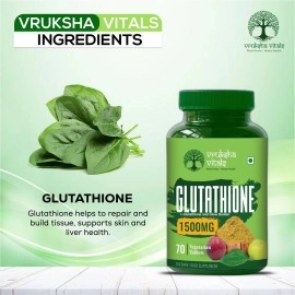 Vruksha Vitals Glutathione 1500 mg - 70 Tablets with Vitamin C and Milk Thistle, Amla & Grapeseed Extracts (Plant based Capsules Supplement)