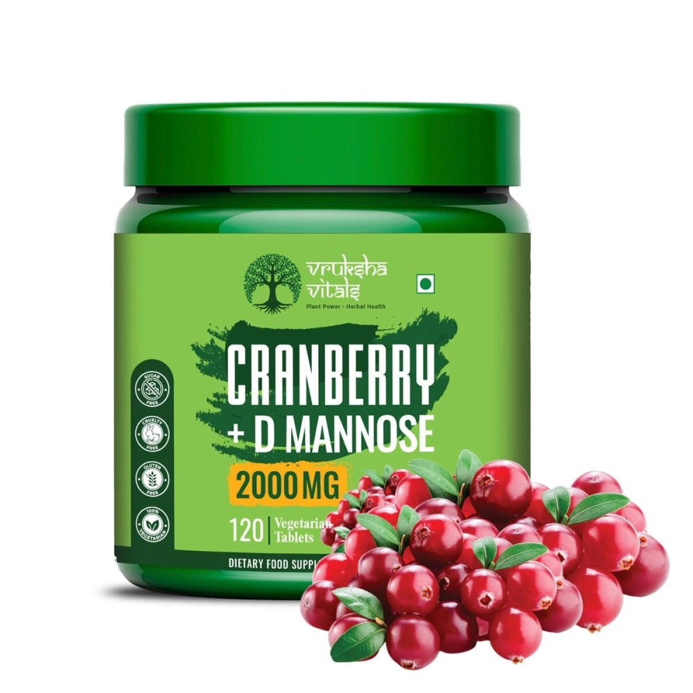Vruksha Vitals Cranberry D Mannose - 120 Tablets Capsules Supplement for men and women - Cranberry Fruit Extract Powder Supplements