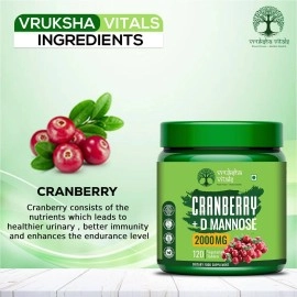 Vruksha Vitals Cranberry D Mannose - 120 Tablets Capsules Supplement for men and women - Cranberry Fruit Extract Powder Supplements