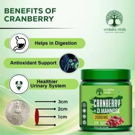 Vruksha Vitals Cranberry D Mannose - 120 Tablets Capsules Supplement for men and women - Cranberry Fruit Extract Powder Supplements