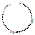 Parnika (Formerly MJ 925 Trendy Black Crystals Beads Nazariya Silver Bracelet in Pure 92.5 Sterling Silver | With Certificate of Authenticity | Gift For Girls n Women |, 6.5 inch + 0.5 inch, Sterling