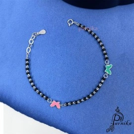 Parnika (Formerly MJ 925 Trendy Black Crystals Beads Nazariya Silver Bracelet in Pure 92.5 Sterling Silver | With Certificate of Authenticity | Gift For Girls n Women |, 6.5 inch + 0.5 inch, Sterling