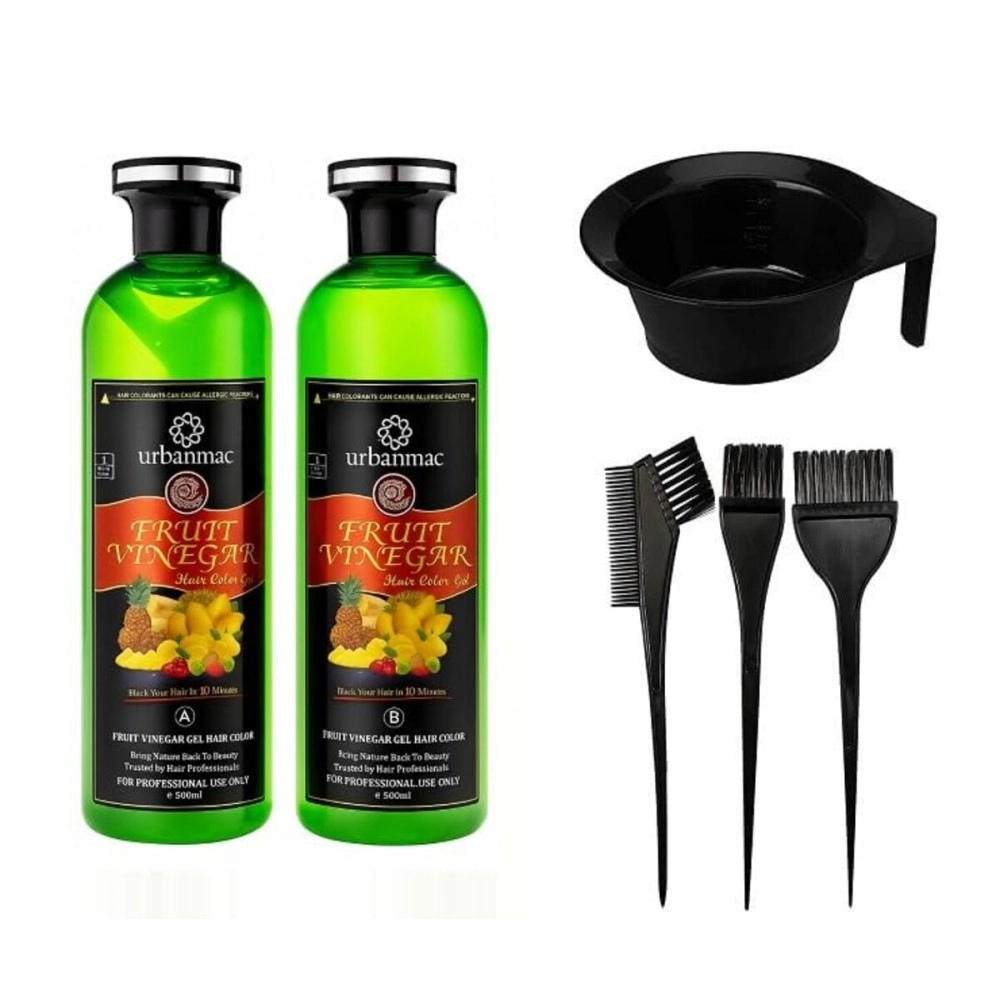 URBANMAC Fruit Vinegar Hair Color Black Gel With Dye Brush and Mixing Bowl Hair Colouring Kit
