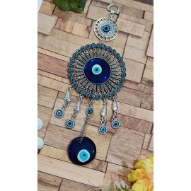 ARTISKRITI Evil Eye Hanging for Home Entrance Door Decoration, Nazar Battu for Home Protection, Good Luck Charm and Prosperity, Big Size (Blue and Silver)