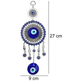 ARTISKRITI Evil Eye Hanging for Home Entrance Door Decoration, Nazar Battu for Home Protection, Good Luck Charm and Prosperity, Big Size (Blue and Silver)