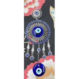 ARTISKRITI Evil Eye Hanging for Home Entrance Door Decoration, Nazar Battu for Home Protection, Good Luck Charm and Prosperity, Big Size (Blue and Silver)