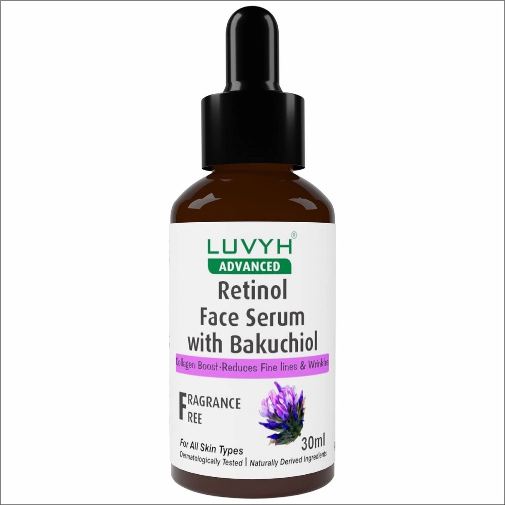 Luvyh Retinol Face Serum with Bakuchiol, Reduces Fine Lines & Wrinkles, Promotes Cell Turnover for Youthful, Smooth Skin, 100% Vegan & Fragrance-Free 30 ML