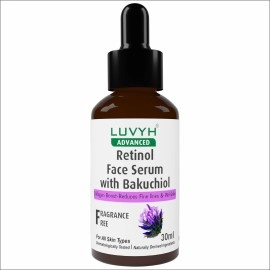 Luvyh Retinol Face Serum with Bakuchiol, Reduces Fine Lines & Wrinkles, Promotes Cell Turnover for Youthful, Smooth Skin, 100% Vegan & Fragrance-Free 30 ML