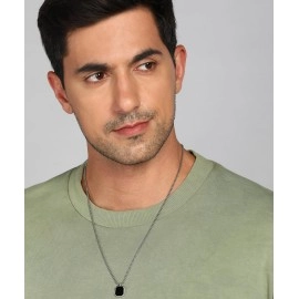 Fashion Frill Men\'s Jewellery Black Silver Chain For Men Boys Geometric Stainless Steel Black Silver Locket Pendant Necklace Chain For Men Boys For Husband Gift Chains (Modern)