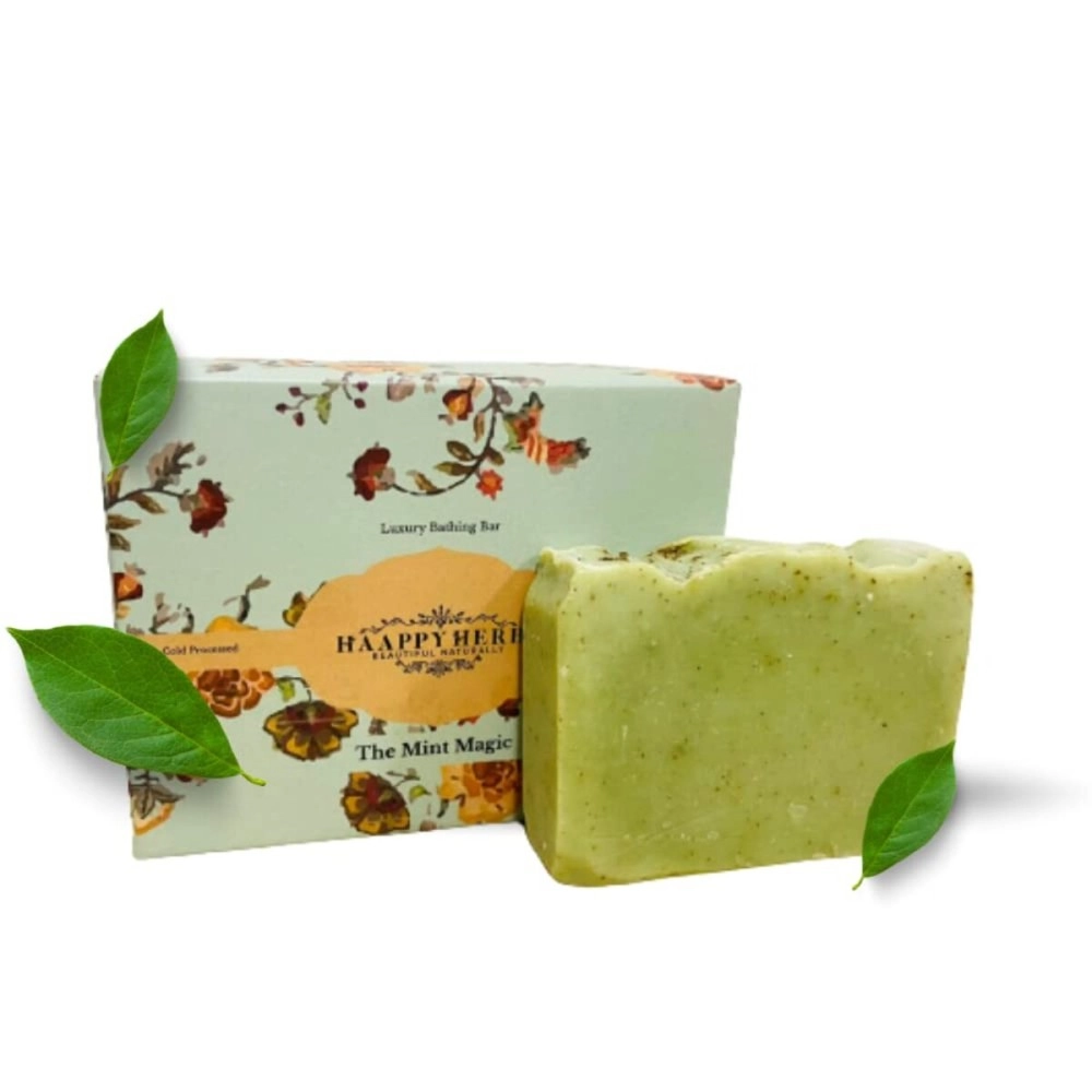 HAAPPY HERBS - BEAUTIFUL NATURALLY The Mint Magic Luxury Bathing Soap Bar Handmade -100Gms