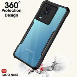 TheGiftKart Shockproof Crystal Clear Back Cover Case for iQOO Neo 7 / Neo 7 Pro 5G (360 Degree Protection | Protective Design | Transparent Back | PC, Black Bumper)