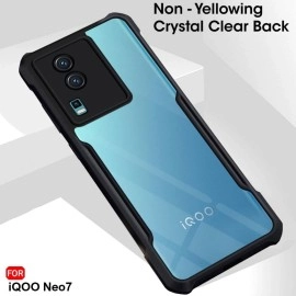 TheGiftKart Shockproof Crystal Clear Back Cover Case for iQOO Neo 7 / Neo 7 Pro 5G (360 Degree Protection | Protective Design | Transparent Back | PC, Black Bumper)