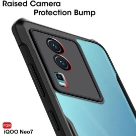 TheGiftKart Shockproof Crystal Clear Back Cover Case for iQOO Neo 7 / Neo 7 Pro 5G (360 Degree Protection | Protective Design | Transparent Back | PC, Black Bumper)