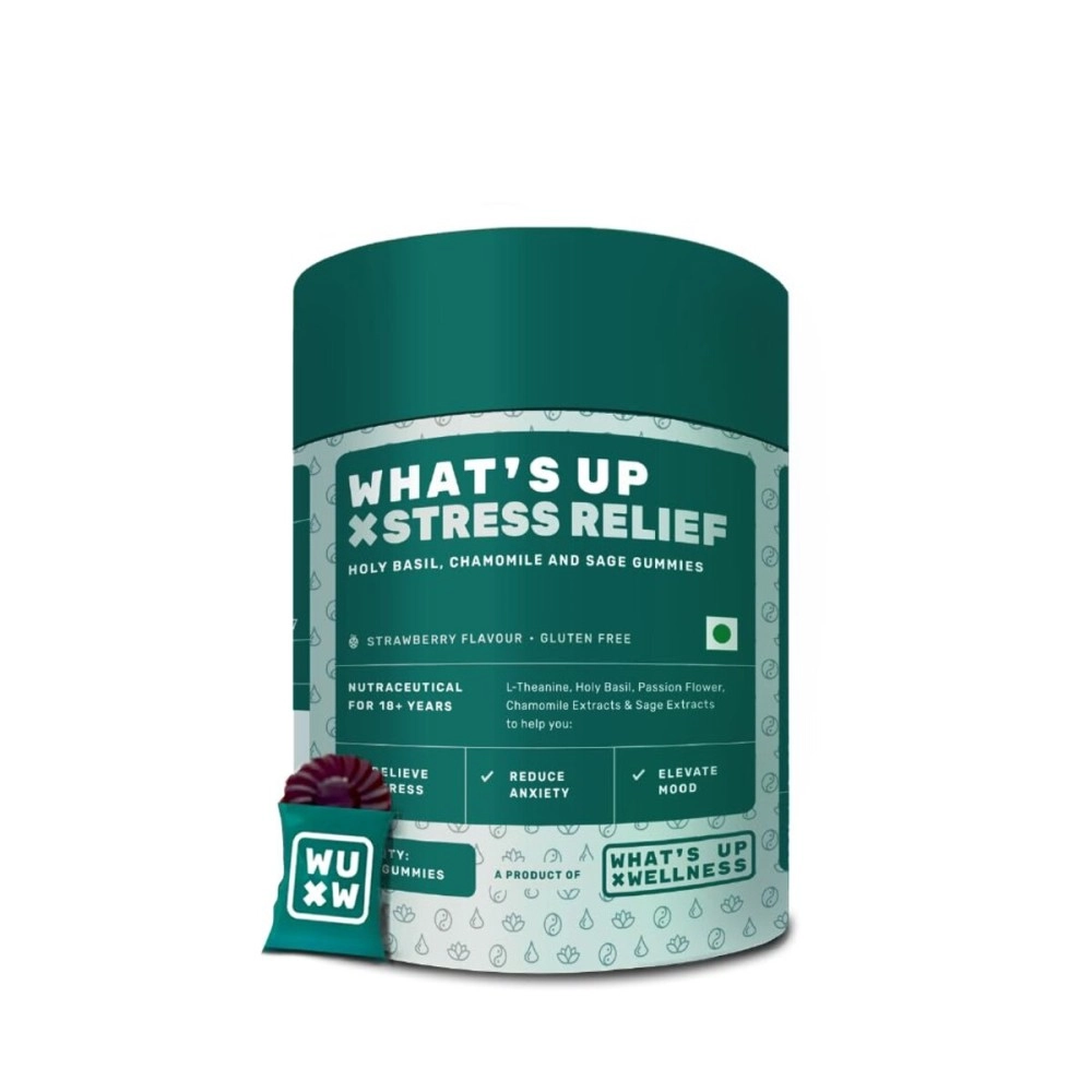 What\'s Up Wellness Stress Relief Gummies | For Men & Women with Chamomile, Passion Flower, L-theanine, Sage & Holy Basil, Reduces Stress, Anxiety and Improves Sleep - 30 Gummy Pack
