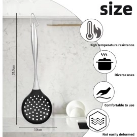 Ramkuwar Silicone Wok Skimmer Baking and Mixing Spatula Premium Slotted Spoon Scoop Strainer Colander BPA Free with Stainless Steel Handle for Non Stick Cookware
