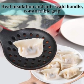 Ramkuwar Silicone Wok Skimmer Baking and Mixing Spatula Premium Slotted Spoon Scoop Strainer Colander BPA Free with Stainless Steel Handle for Non Stick Cookware