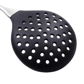 Ramkuwar Silicone Wok Skimmer Baking and Mixing Spatula Premium Slotted Spoon Scoop Strainer Colander BPA Free with Stainless Steel Handle for Non Stick Cookware
