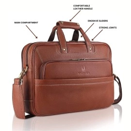 WildHorn Classic Leather 16 inch Laptop Messenger Bag for Men I Office Bags I Travel Bags I Carry Handles with Adjustable Strap I Dimension: L- 16 inch H-12 inch W- 4 inch, Tan, 16 inches