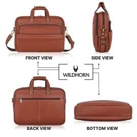WildHorn Classic Leather 16 inch Laptop Messenger Bag for Men I Office Bags I Travel Bags I Carry Handles with Adjustable Strap I Dimension: L- 16 inch H-12 inch W- 4 inch, Tan, 16 inches