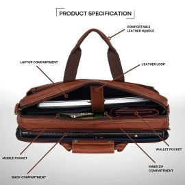 WildHorn Classic Leather 16 inch Laptop Messenger Bag for Men I Office Bags I Travel Bags I Carry Handles with Adjustable Strap I Dimension: L- 16 inch H-12 inch W- 4 inch, Tan, 16 inches