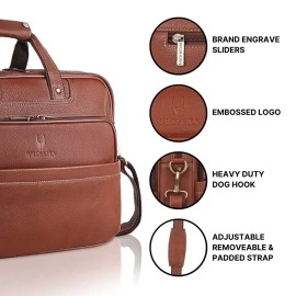 WildHorn Classic Leather 16 inch Laptop Messenger Bag for Men I Office Bags I Travel Bags I Carry Handles with Adjustable Strap I Dimension: L- 16 inch H-12 inch W- 4 inch, Tan, 16 inches