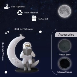 Street27 Astronaut Figurine Showpiece for Home Dcor Idols for Office Desk Table Astronaut Toy for Car Dashboard, Statue for Gift Gifting Items Birthday Decoration (Reading on Moon - Silver)