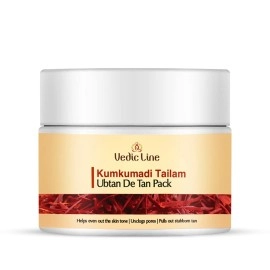 Vedic Line Kumkumadi Tailam De Tan Ubtan, Fades Tan, Blemishes & Pigmentation With Sesame Seed Oil And Aloe Barbadensis Leaf Juice For Dewy Glow Skin, 100Ml