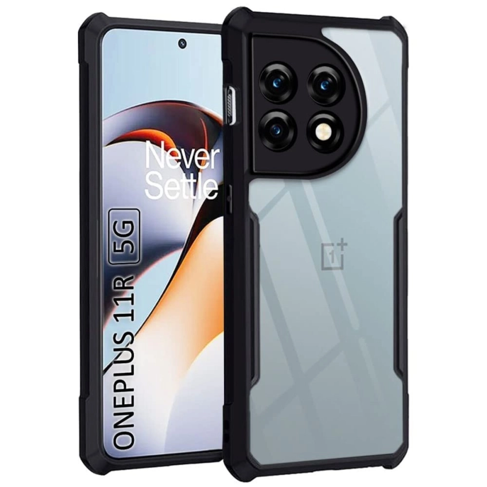 TheGiftKart Shockproof Crystal Clear Back Cover Case for OnePlus 11R 5G | 360 Degree Protection | Protective Design (PC, TPU | Transparent | Black Bumper) [Updated Design with Perfect Camera Holes]