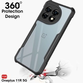 TheGiftKart Shockproof Crystal Clear Back Cover Case for OnePlus 11R 5G | 360 Degree Protection | Protective Design (PC, TPU | Transparent | Black Bumper) [Updated Design with Perfect Camera Holes]