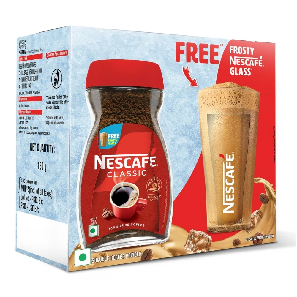 Nescafe Classic Instant Coffee 200g Jar with Free Caf Glass & Cork Coaster | 100% Pure, Natural Coffee Powder | Rich & Creamy Taste