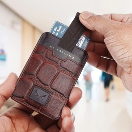 AL FASCINO Leather Credit Card Holder Leather Wallet for Men Slim Minimalist Front Pocket Slim Wallet, Brown, S, Casual