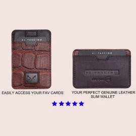 AL FASCINO Leather Credit Card Holder Leather Wallet for Men Slim Minimalist Front Pocket Slim Wallet, Brown, S, Casual