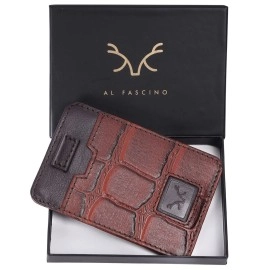 AL FASCINO Leather Credit Card Holder Leather Wallet for Men Slim Minimalist Front Pocket Slim Wallet, Brown, S, Casual