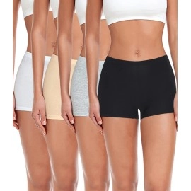 wirarpa Women\'s Cotton Boxer Shorts Panties Underpants Cycling Shorts Under Dress with Cotton Crotch Pack of 4 Black Grey White Beige Size XL