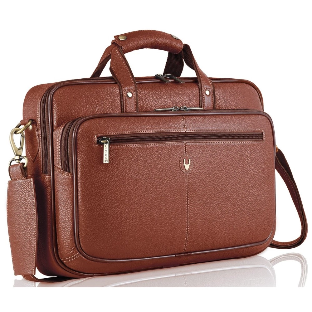 WildHorn Leather 15 Inch Laptop Messenger Bag For Men I Padded Laptop Compartment I Carry Handles With Adjustable Strap I Dimension : L-15.5 Inch W-3.5 Inch H-11.5 Inch,Brown