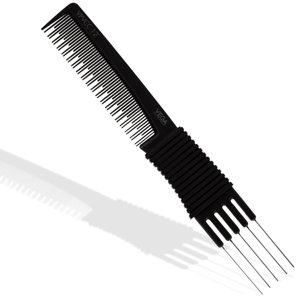 VEGA PROFESSIONAL Fork Comb (Carbon Anti-Static Black Line Hair Comb), (VPVCC-12)