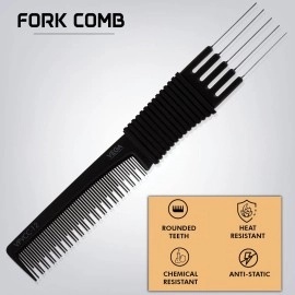 VEGA PROFESSIONAL Fork Comb (Carbon Anti-Static Black Line Hair Comb), (VPVCC-12)